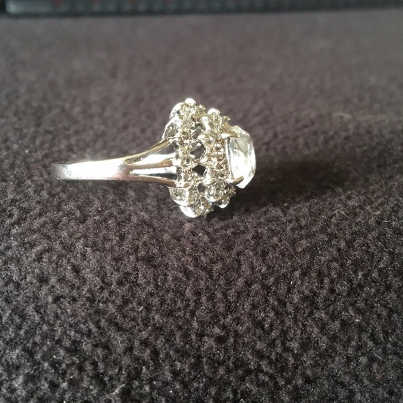 Simulated Diamond and Silver Cocktail Ring - Picture 4 of 10